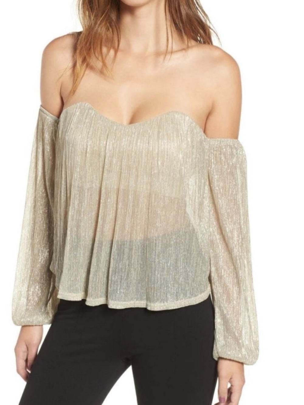 NWT 4SI3NNA Off the Shoulder Shimmer Top XS - Picture 1 of 10